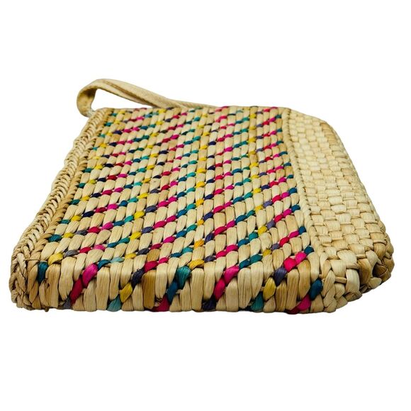 Vintage 70’s Handmade Knit Bamboo Rattan Straw Clutch Bag Handbag Purse Wristlet - Picture 9 of 16